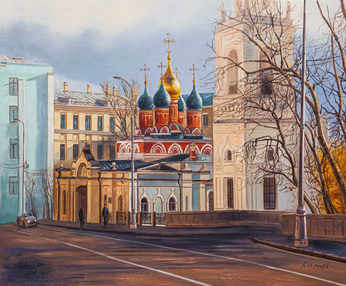 Savely Kamsky. Walking along Varvarka Street. View of the Church of St. George the Victorious on Pskov Hill