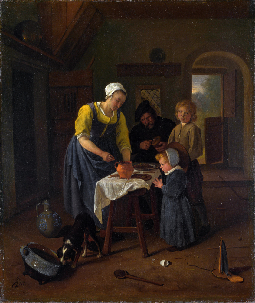 Jan Steen. Peasant family at meals (Prayer before meals)
