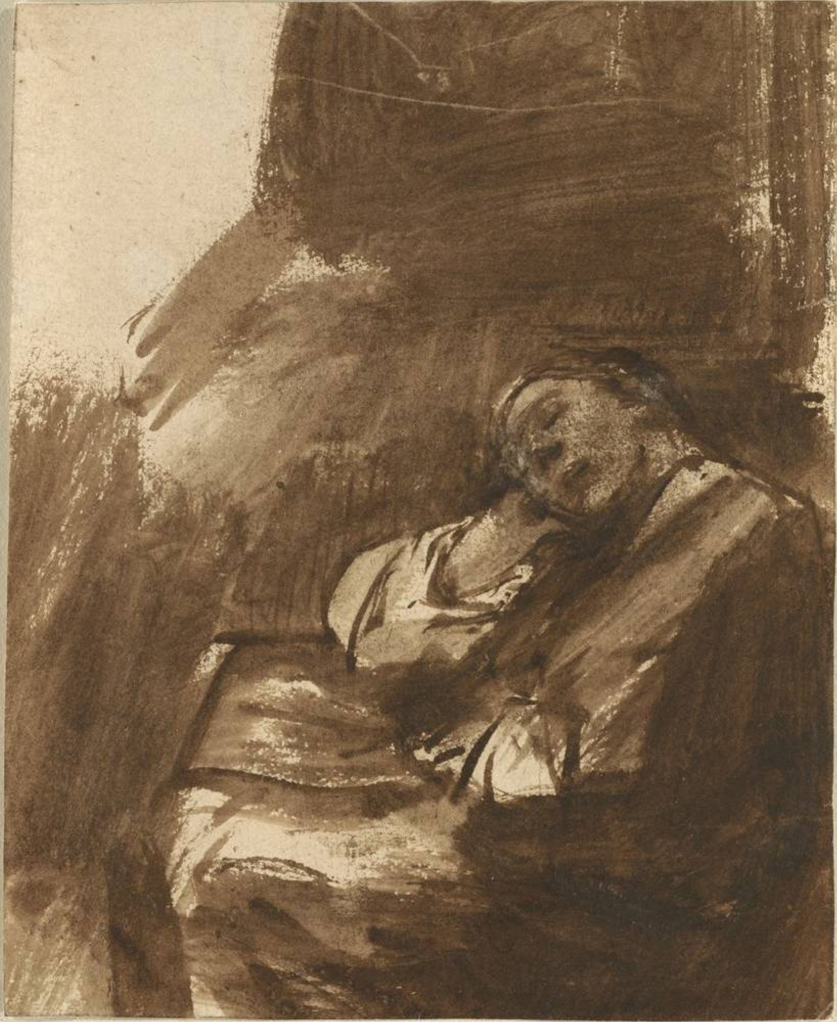 Рембрандт Харменс ван Рейн - Спящая девушка со склонённой головой, XVII,  12×14 см: Описание произведения | Артхив