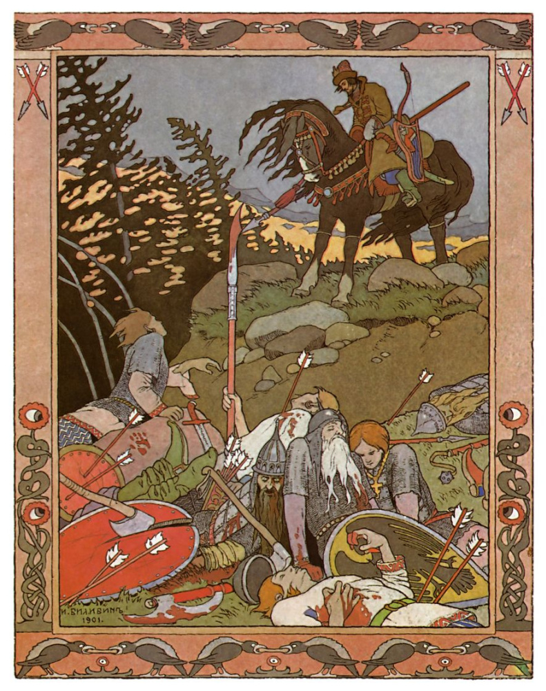 Ivan Yakovlevich Bilibin. Ivan Tsarevich and "army - the power is beaten." Illustration for the fairy tale "Marya Morevna"