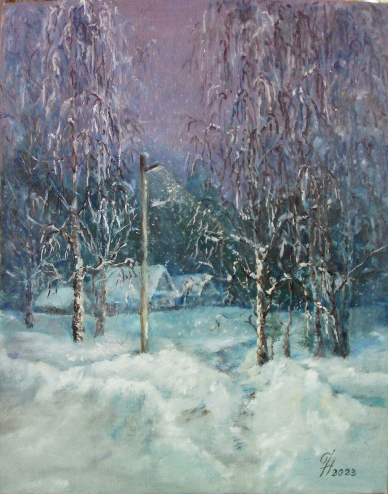 Nadezhda Lazareva. Birch trees and a lantern