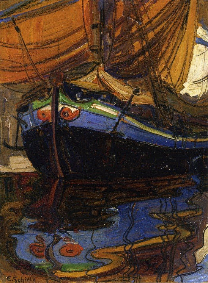Egon Schiele. Sailing boat, reflected in the water