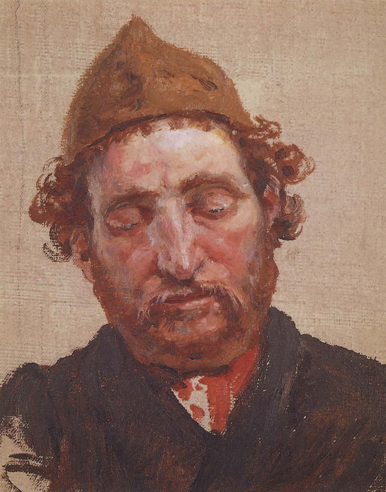 Vasily Polenov. Head red-haired man in a yellow yarmulke. A sketch for the painting "Christ and the sinner (Who without a sin?)"
