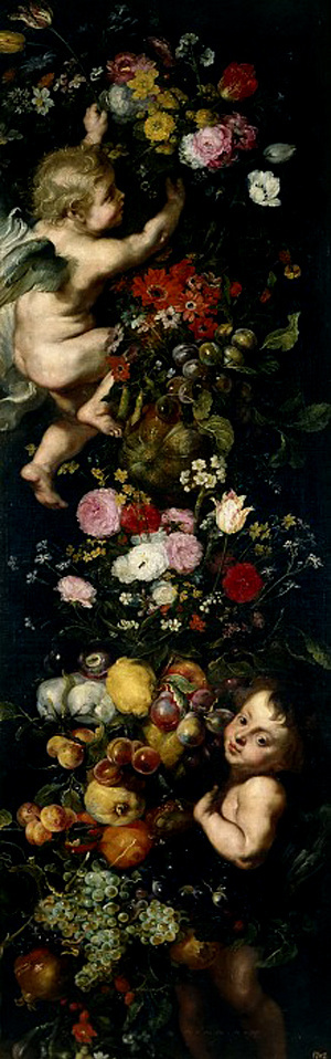 Ian Frans Snyders. Festoon of flowers and fruit with cherubs