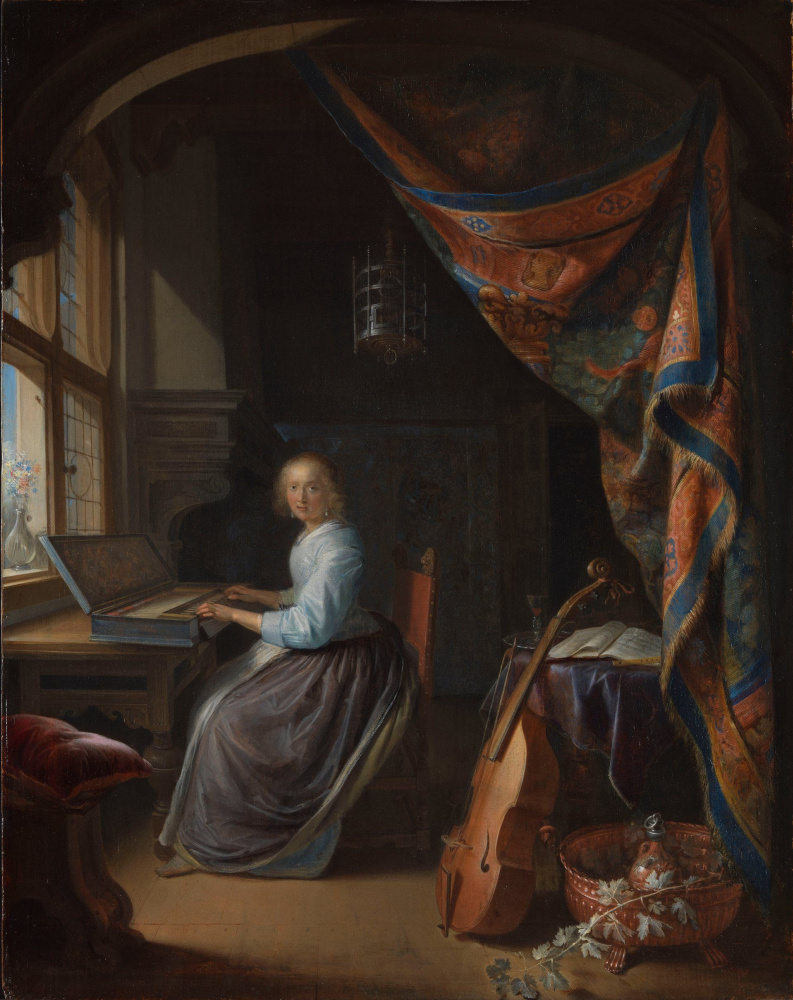 Gerrit (Gerard) Dow. Young lady playing a clavichord