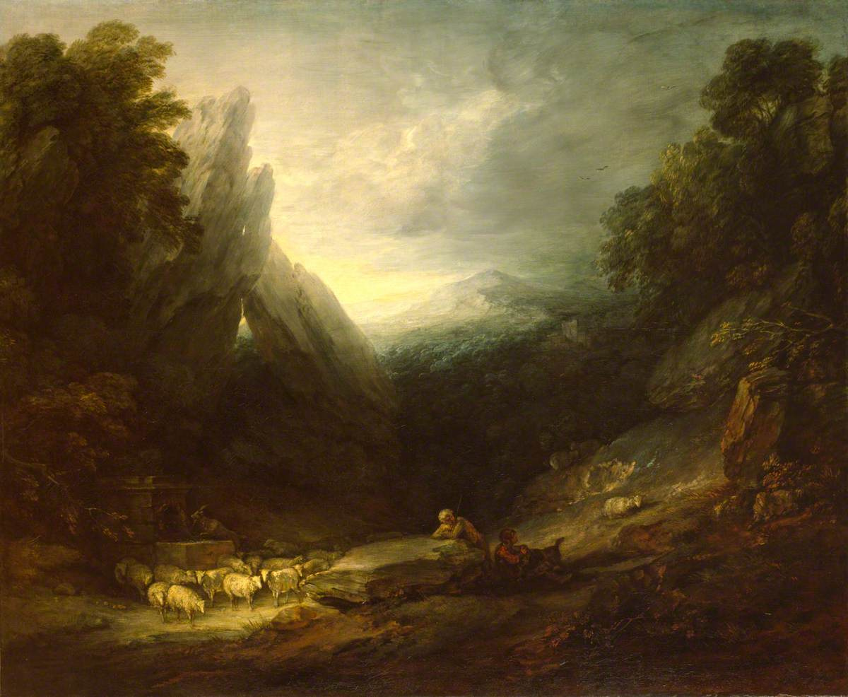 Thomas Gainsborough. Spring landscape with shepherd and sheep