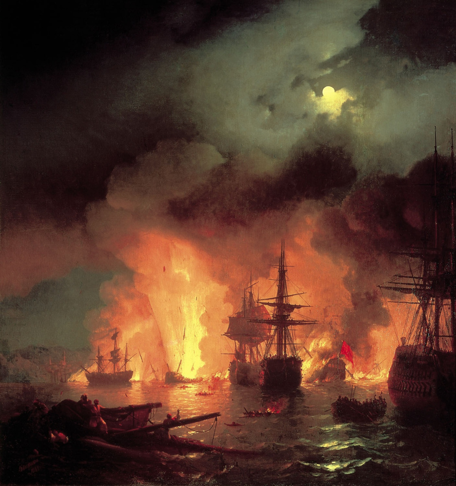 Ivan Aivazovsky. The battle of Chesme on the night of 25/26 June 1770
