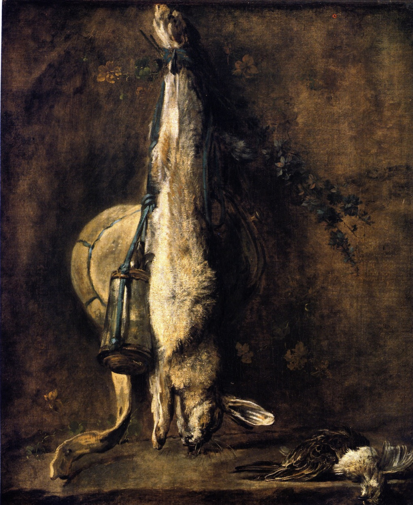 Jean Baptiste Simeon Chardin. Still life with rabbit, hunting bag and powder flask