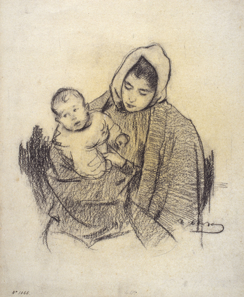 Мама с ребенком гравюра