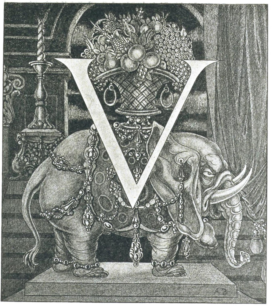 Aubrey Beardsley. 'V' with an elephant