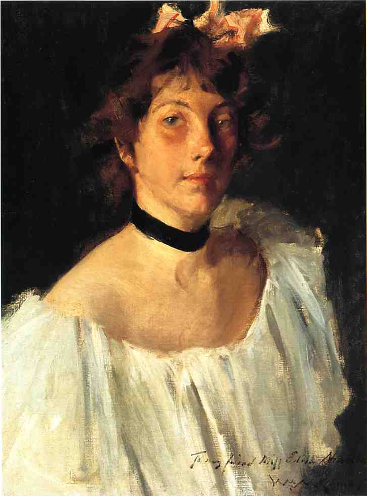 William Merritt Chase. Portrait of a lady in a white dress. Miss Edith Newbold