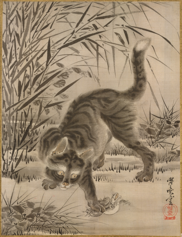 Kawanabe Kyosai. The cat caught a frog