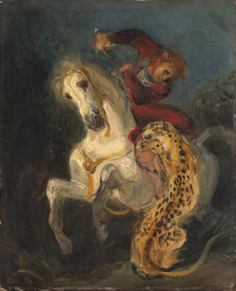 Eugene Delacroix. Jaguar attacking a horseman