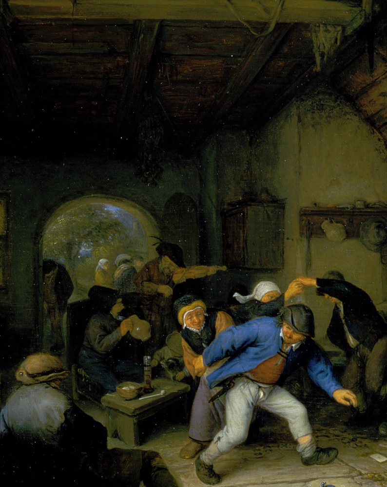 Adrian Jans van Ostade. Peasant dance in a tavern. Fragment. Violinist and an elderly couple