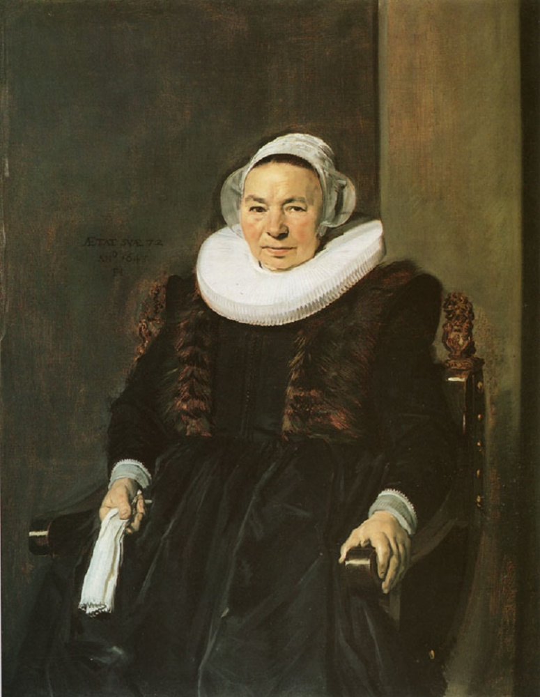 Frans Hals. Portrait of a seated woman with white gloves in his right hand