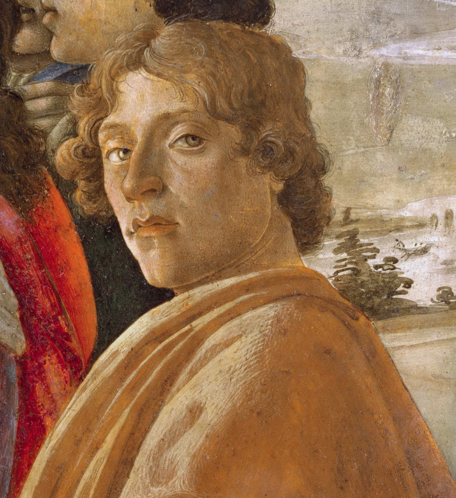 Sandro Botticelli. A self-portrait. The altar fragment of the composition "Adoration of the Magi"