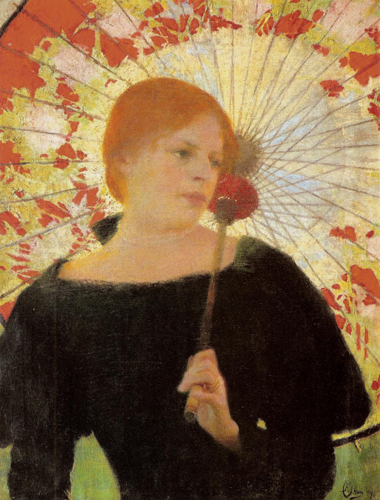 Edward Okun. Portrait of the artist's wife with umbrella