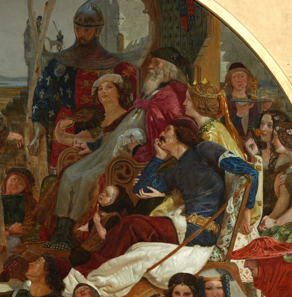 Ford Madox Brown. Geoffrey Chaucer at court of Edward III. Fragment. Edward III on the throne