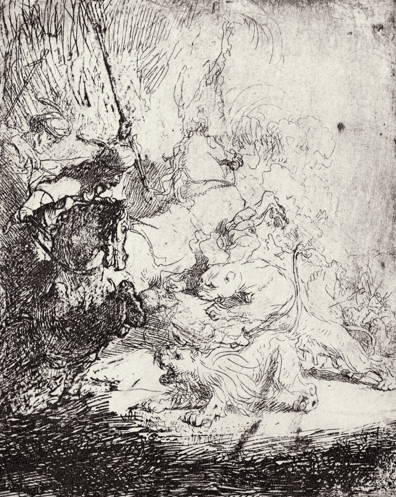 Rembrandt Harmenszoon van Rijn. The so-called "Small hunting lions"