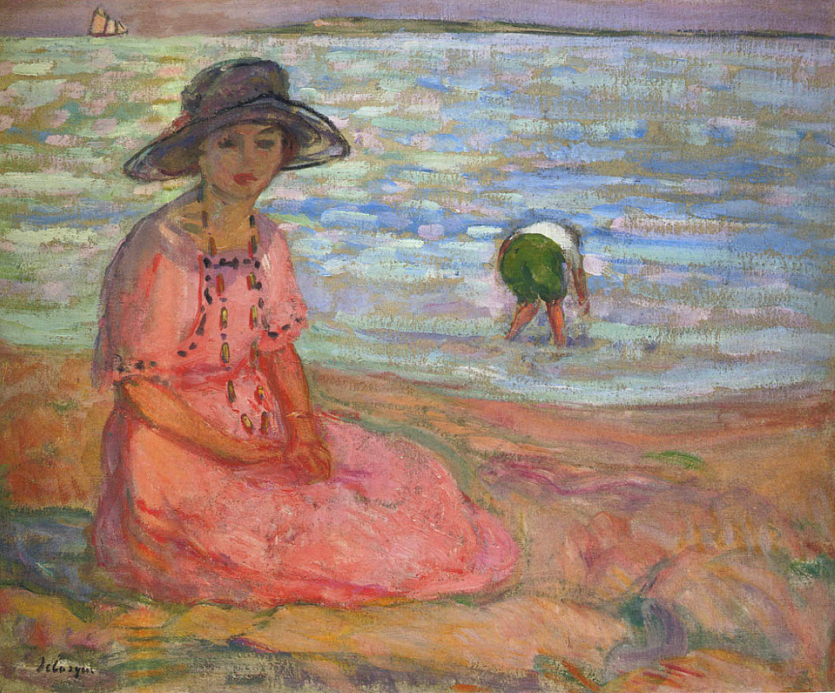 Henri Lebasque. The girl in pink robe by the sea