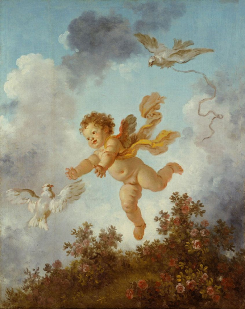 Jean-Honore Fragonard. Cupid chasing a dove. From series of paintings "Love adventure"