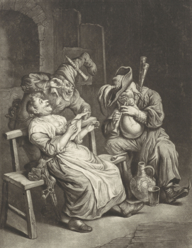 Cornelis Dyusart. Hearing (Drinking peasant with bagpipes)