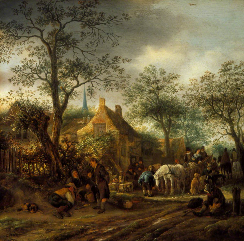 Isaac Jans van Ostade. Travellers outside a tavern