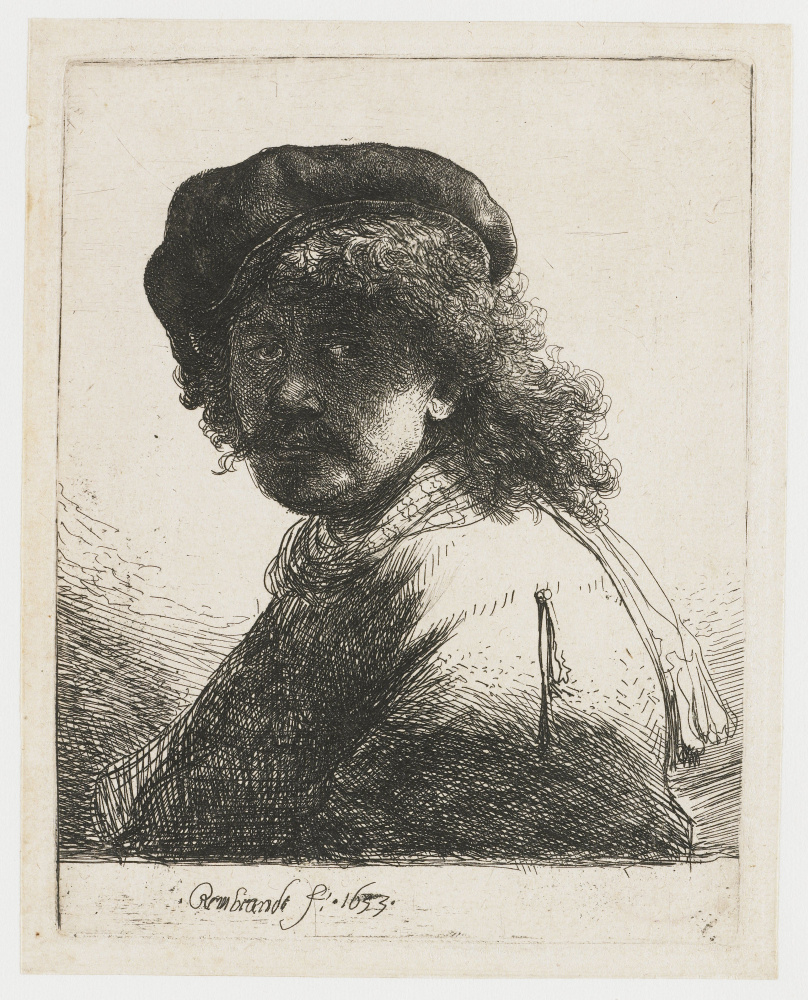 Rembrandt Harmenszoon van Rijn. Self-portrait in a beret and a scarf