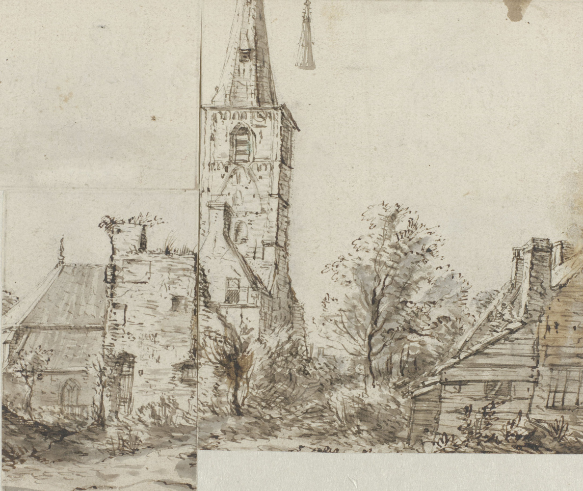 Isaac Jans van Ostade. View of the tower of the Church in rijnsburg