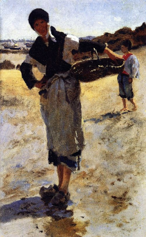A woman with a basket. Sketch for "oyster Gatherers at Cancale"