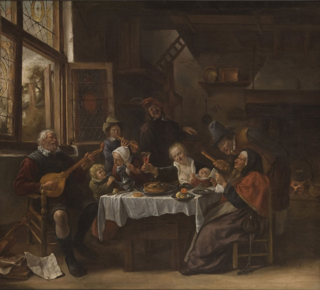 Jan Steen. Old singer and the young trumpeter