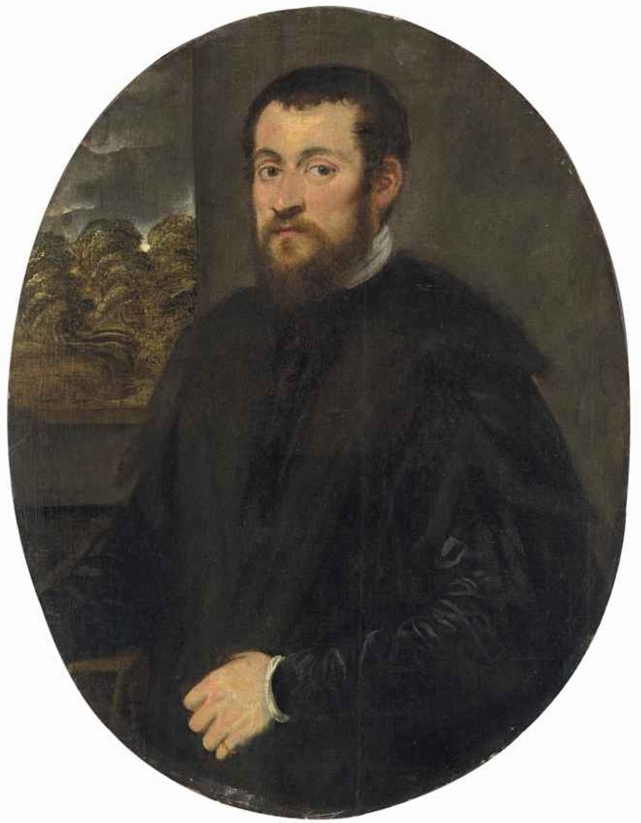 Jacopo Palma Junior Ritratto di un uomo con la barba e un mantello nero,  1571, 70×91 cm: Descrizione dell'opera