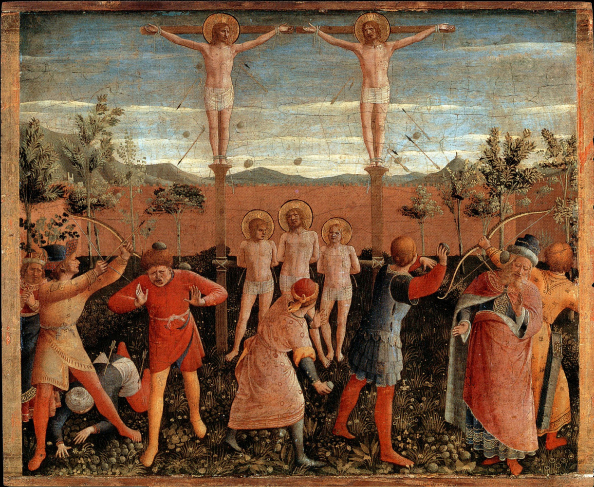 Fra Beato Angelico. Crucifixion and stoning of saints Cosmas and Damian. The altar of the monastery of San Marco. Limit 6