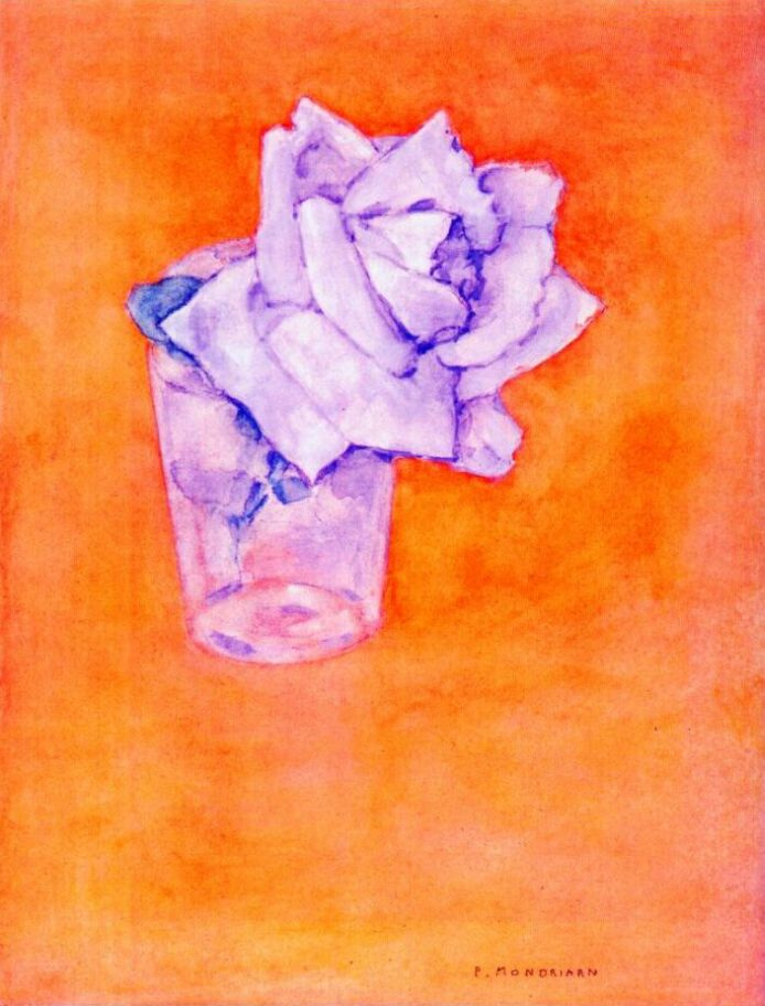 Piet Mondrian. White rose in a glass