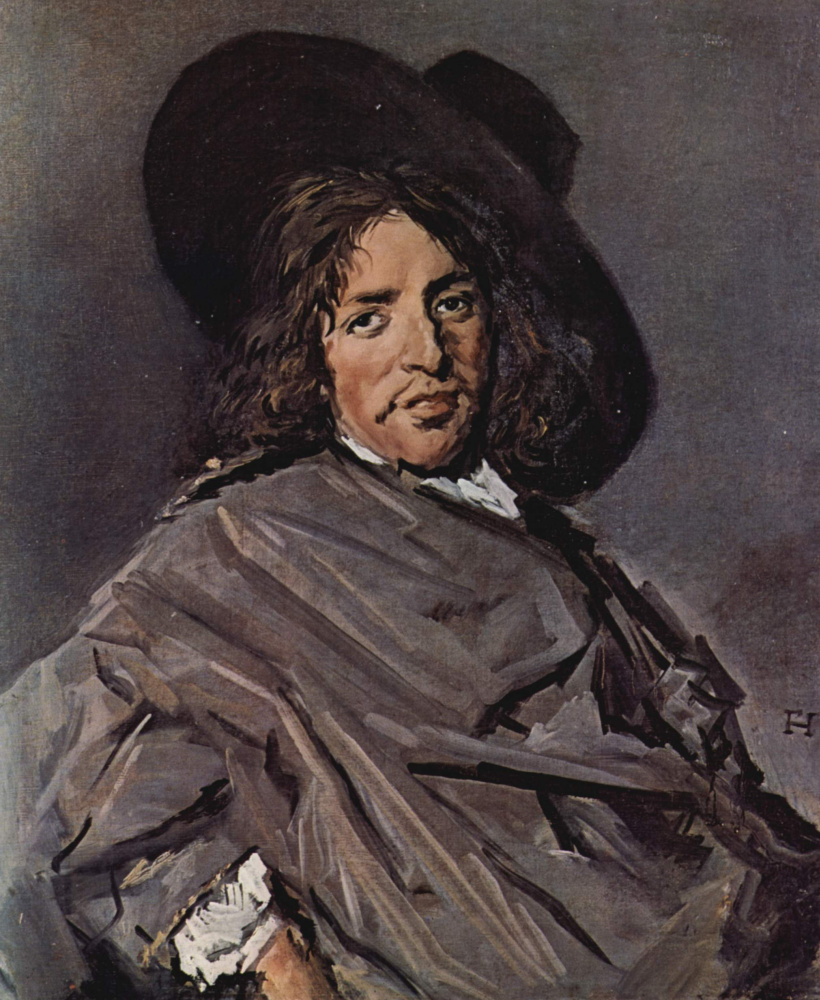Portrait of a seated man in a hat, dressed on one side