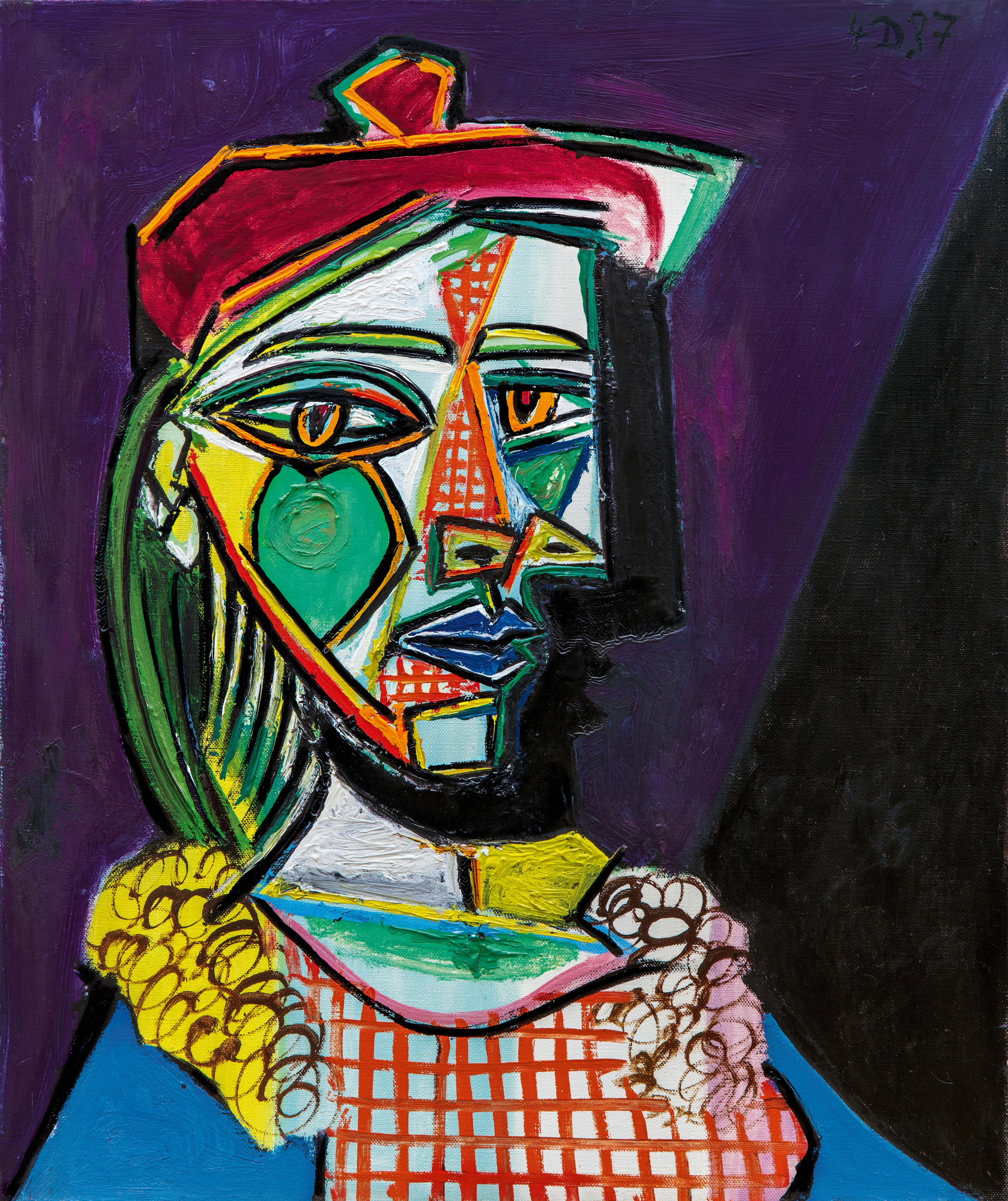Pablo Picasso Mujer con boina y vestido a cuadros Theresa Walter), 1937: Descripción de la obra |