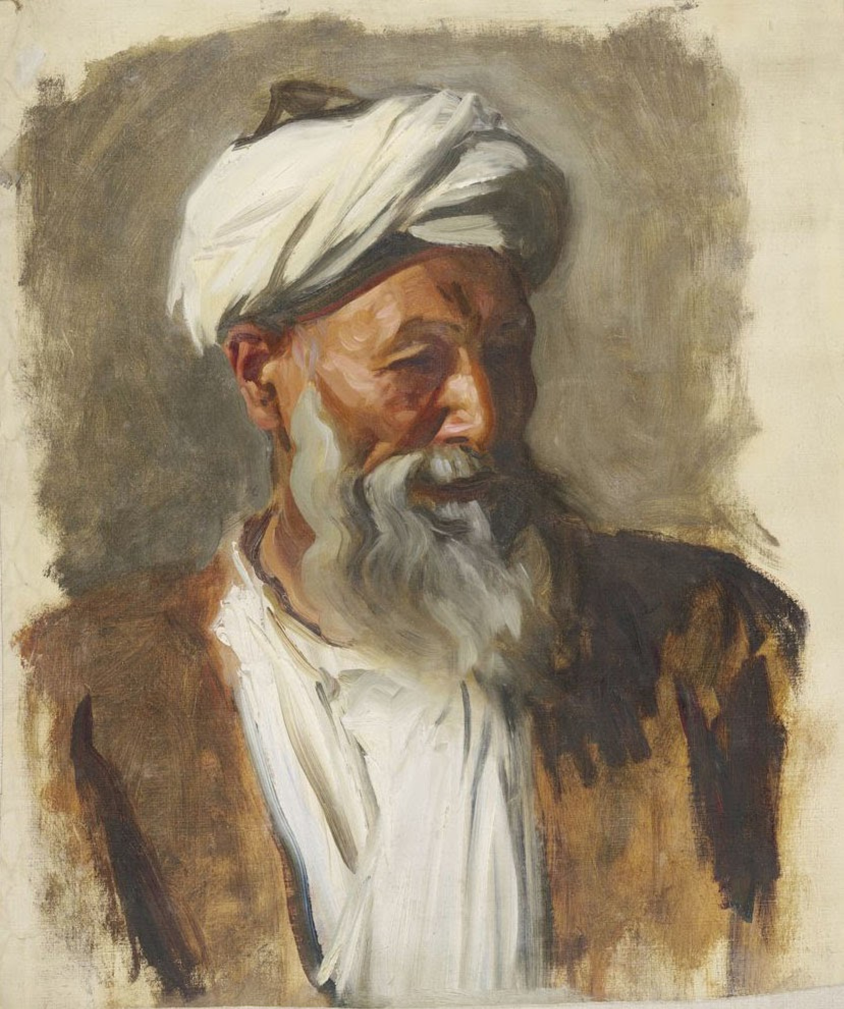 John Singer Sargent Viejo hombre en turbante blanco, 1891, 51×59 cm:  Descripción de la obra