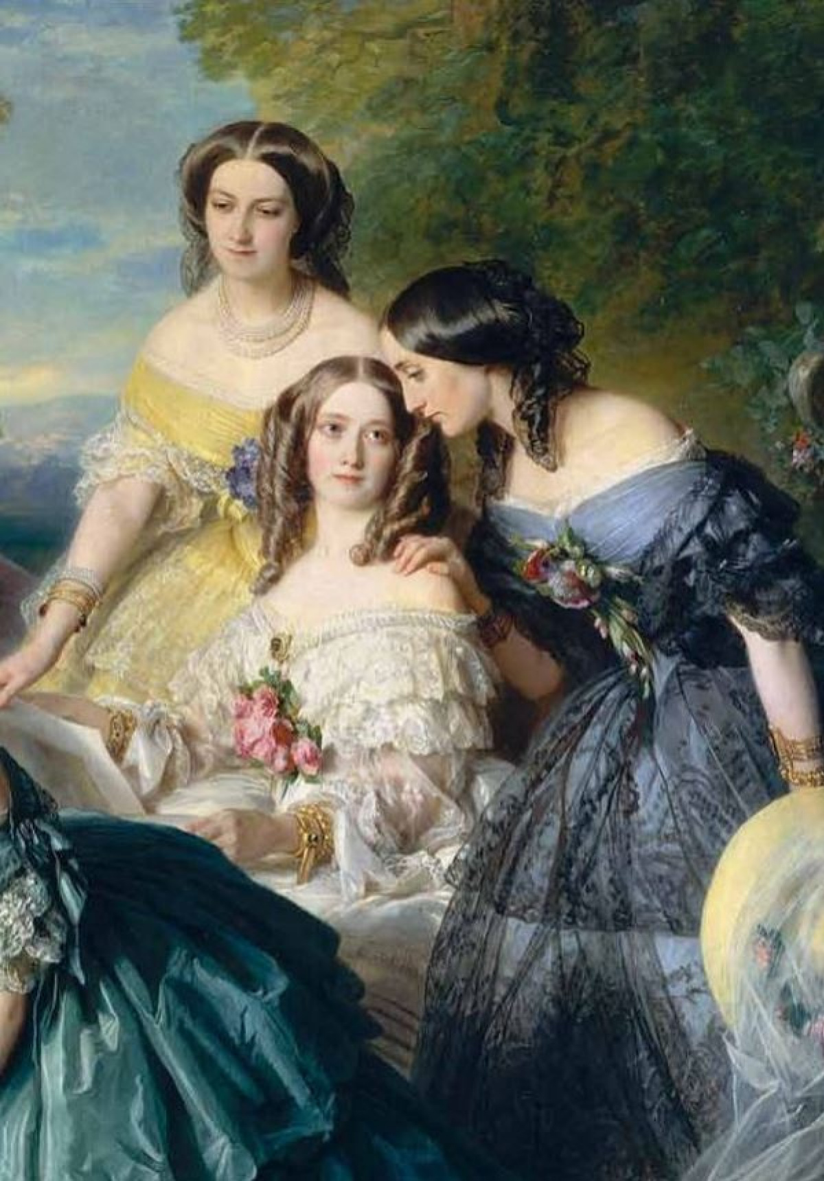 The Empress Eugenie with her ladies in waiting. Fragment, 1855