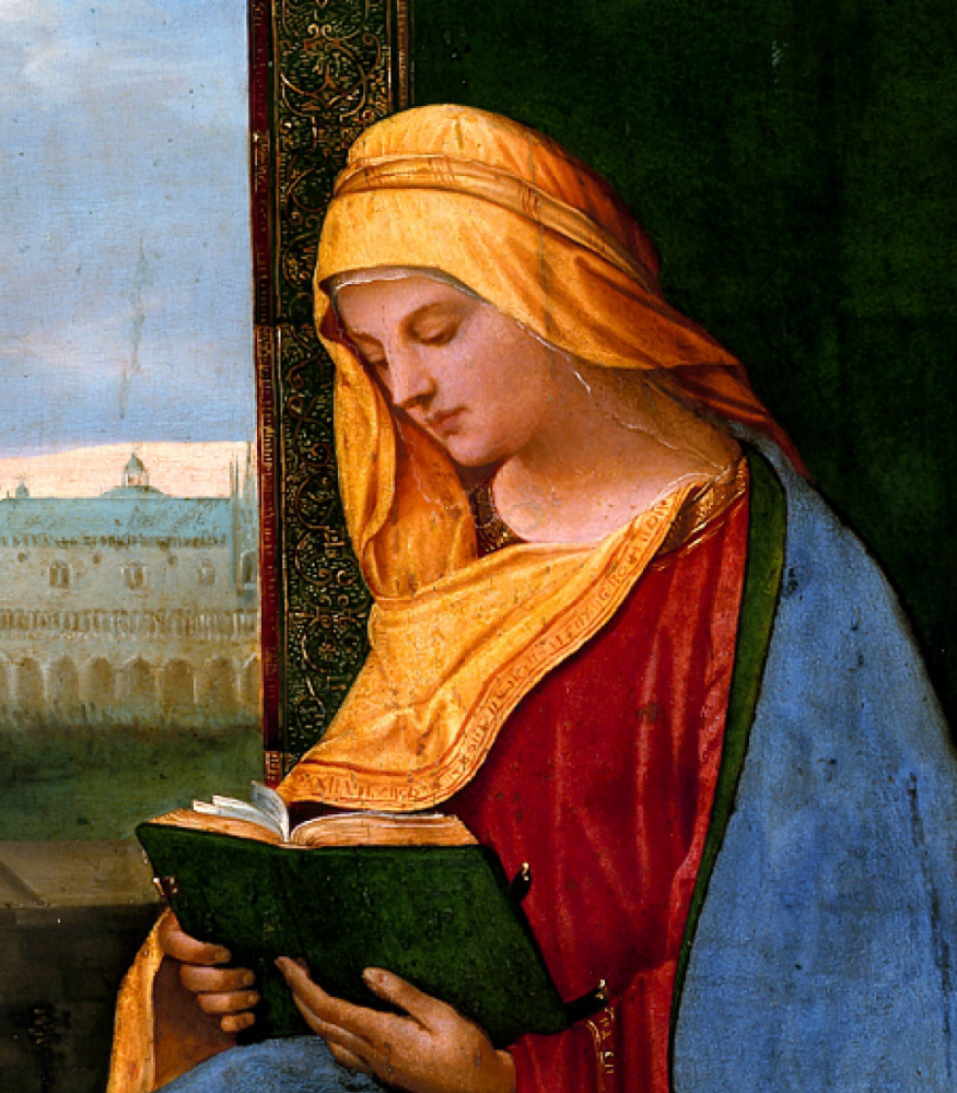 Giorgione. Madonna with a book. Fragment