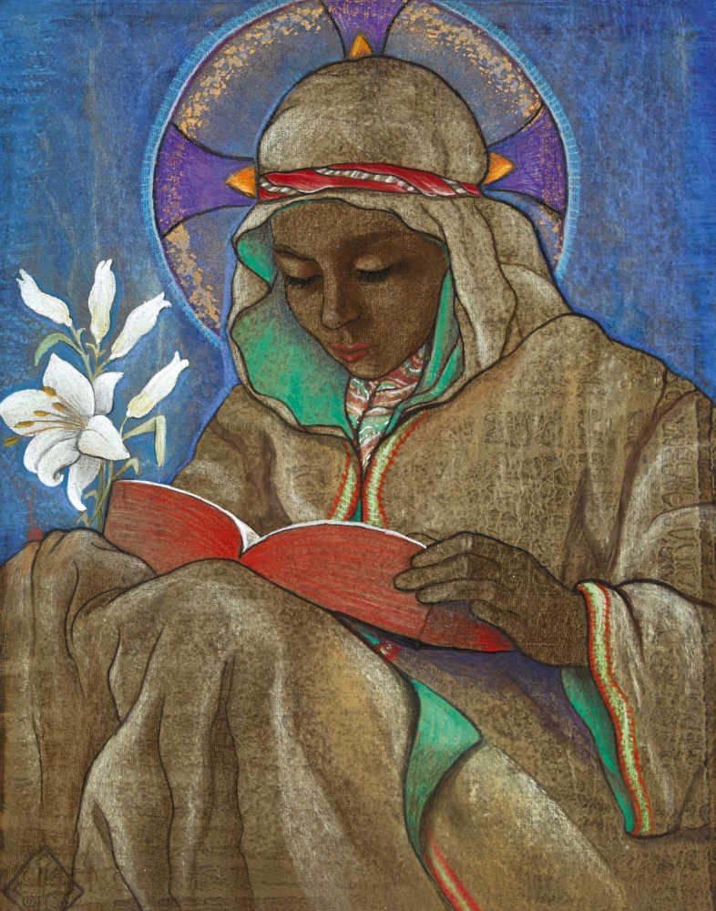 Charles Closs Olsome. Reading Holy. colored pencils