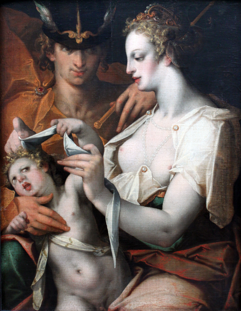 Bartholomeus Spranger. Venus and mercury blindfold Cupid