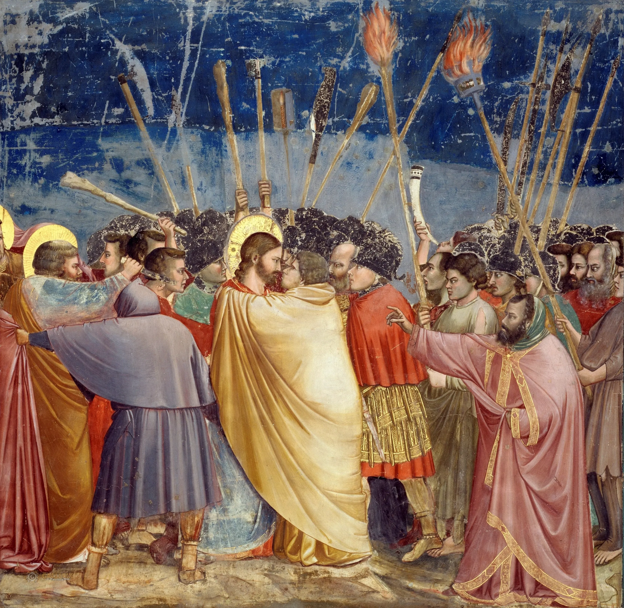 Giotto di Bondone. Prendre Christ en garde à vue (Le baiser de Juda). Scènes de la vie du Christ