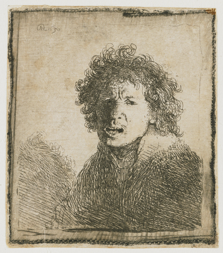 Rembrandt Harmenszoon van Rijn. Self-portrait with open mouth, as if in a scream
