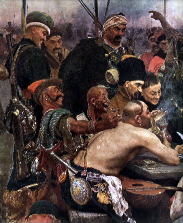 Ilya Efimovich Repin. The Cossacks writing letter to Turkish Sultan. Fragment