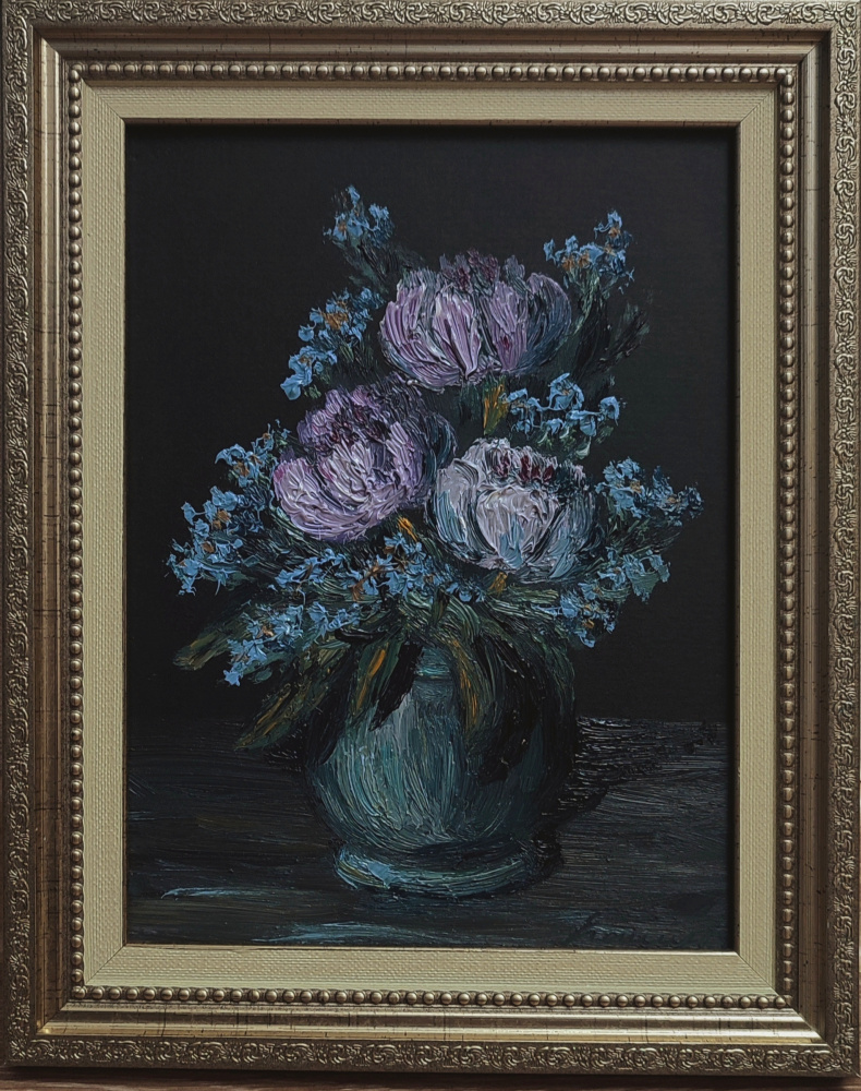 Egoshin. Peonies and forget-me-nots