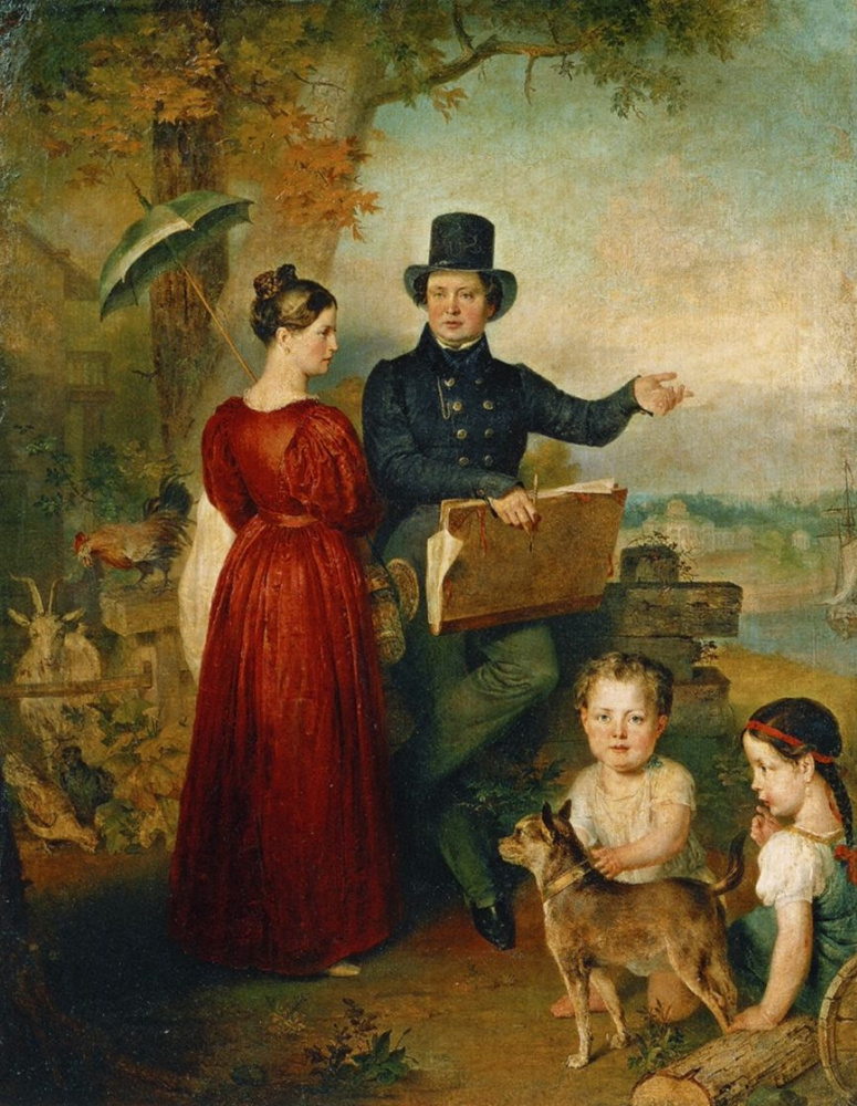 Wilhelm August Golike. Self-portrait with wife and children