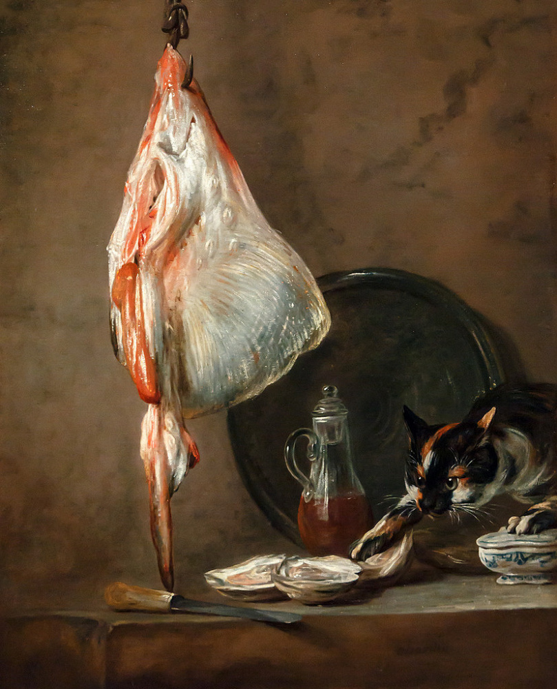 Jean Baptiste Simeon Chardin. Still life with ray, oysters and cat II