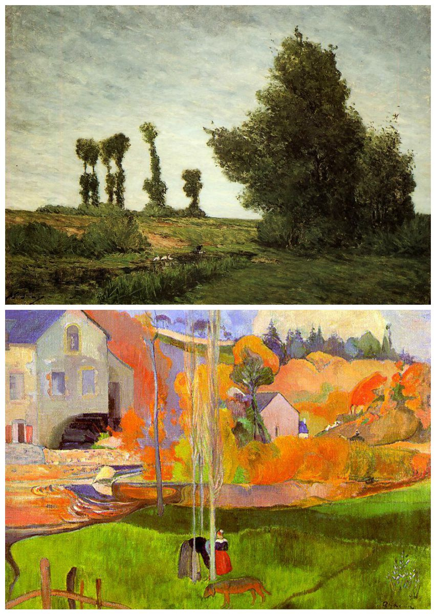 Paul Gauguin. Landscape with Poplars (1875) and A Breton Landscape. David’s Mills (1894) — even with Paul Gauguin. Landscape with Poplars (1875) and A Breton Landscape. David’s Mills (1894) — even with