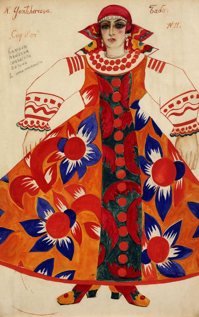 Natalia Goncharova. Design of a peasant woman costume for the "The Golden Cockerel" opera-ballet, 19 Natalia Goncharova. Design of a peasant woman costume for the "The Golden Cockerel" opera-ballet, 19