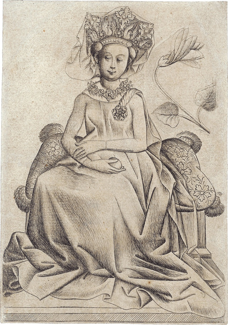 Мастер Игральных Карт. «Королева цветов В», ок. 1435−1440. Гравюра. 130×91 мм. Продана на аукционе C Мастер Игральных Карт. «Королева цветов В», ок. 1435−1440. Гравюра. 130×91 мм. Продана на аукционе C